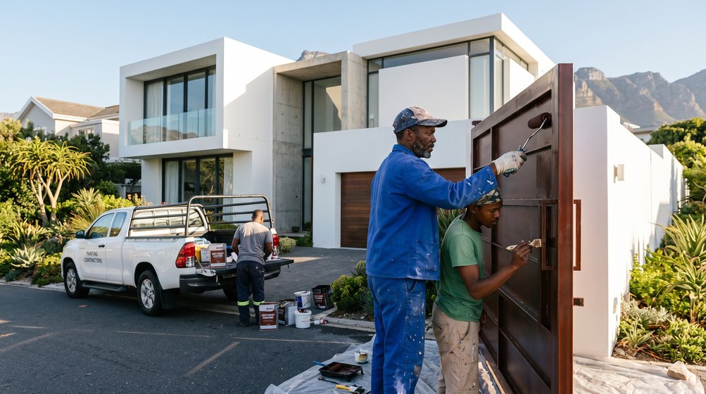 Professional anti-rust coating team applying rust protection to a metal gate in Claremont